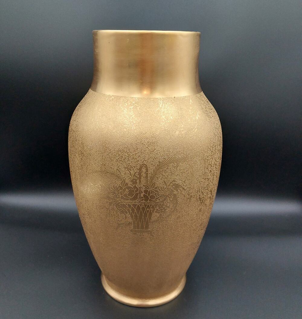 Antique Moritz Zdekauer MZ Czechoslovakia Gold Encrusted Vase 12" Flower Basket